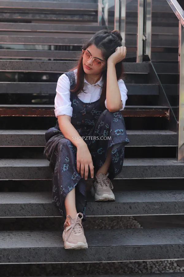Denim Jumpsuit with White Skirt