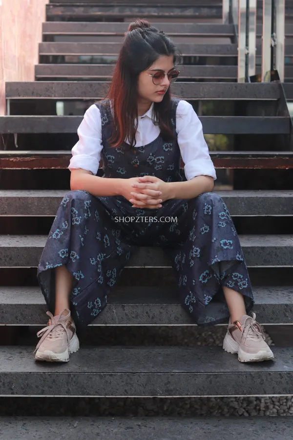 Denim Jumpsuit with White Skirt