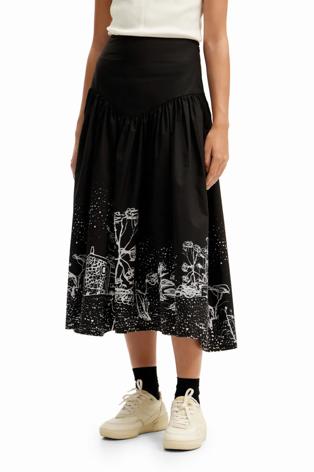 Desigual Poplin Landscape Midi Skirt