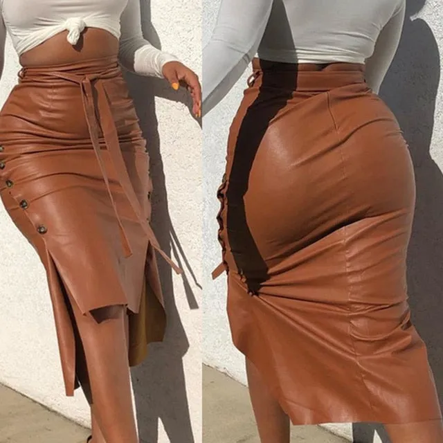 Drawstring High Waist Pleated Asymmetrical Skirt