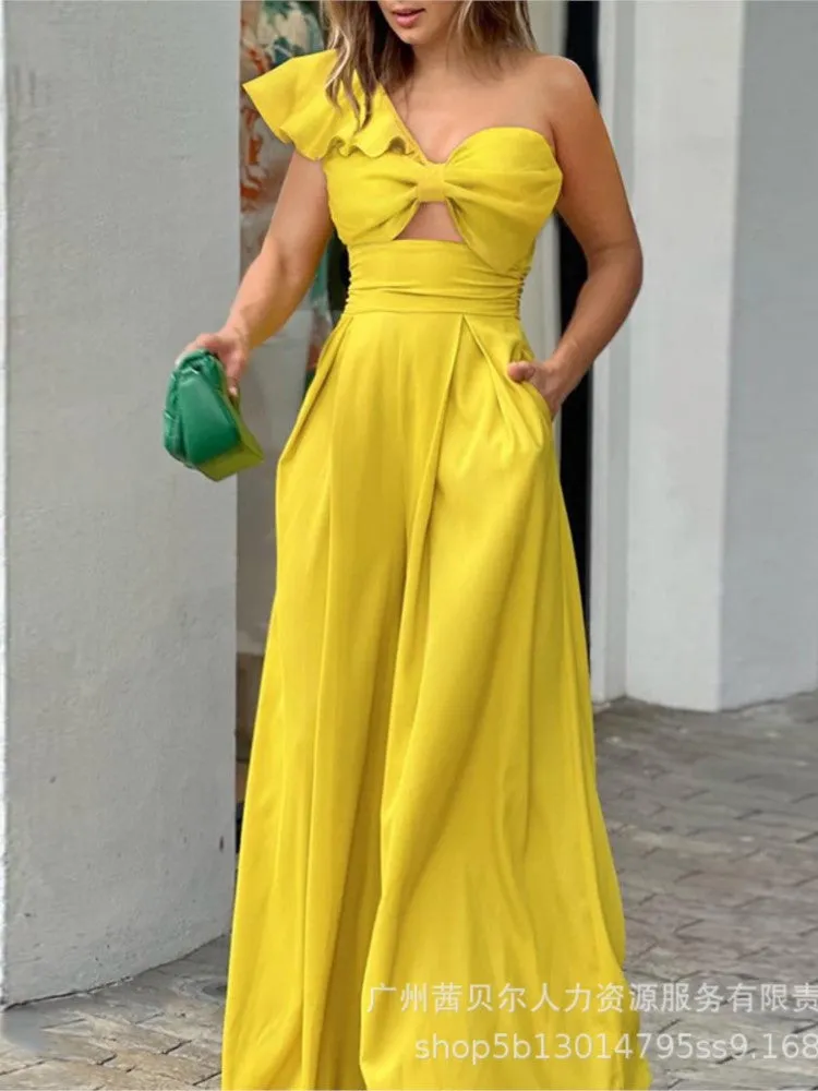 Elegant One Shoulder Ruffles Jumpsuit