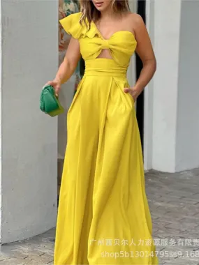 Elegant One Shoulder Ruffles Jumpsuit