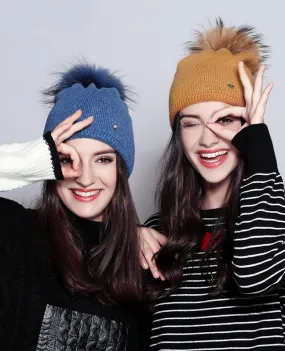 Elegant Raccoon Fur Double Layer Beanie