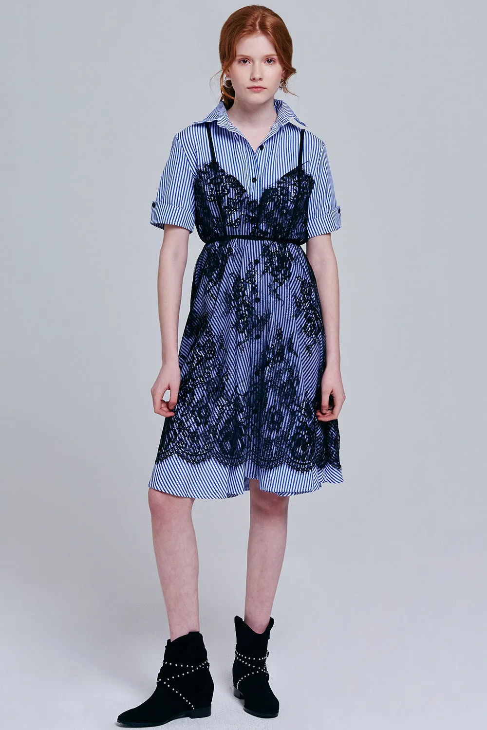 Ellen Half Sleeve Shirt Dress with Slip Set