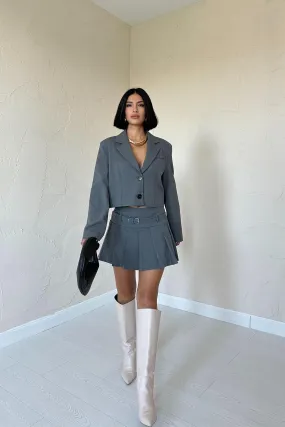 ELS Bomber Jacket and Pleated Skirt Set - Gray - Ocotlán