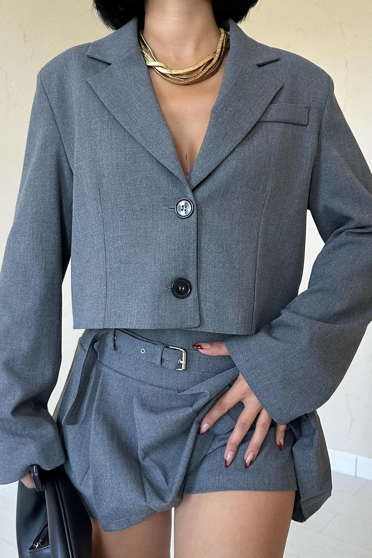 ELS Bomber Jacket and Pleated Skirt Set - Gray - Ocotlán