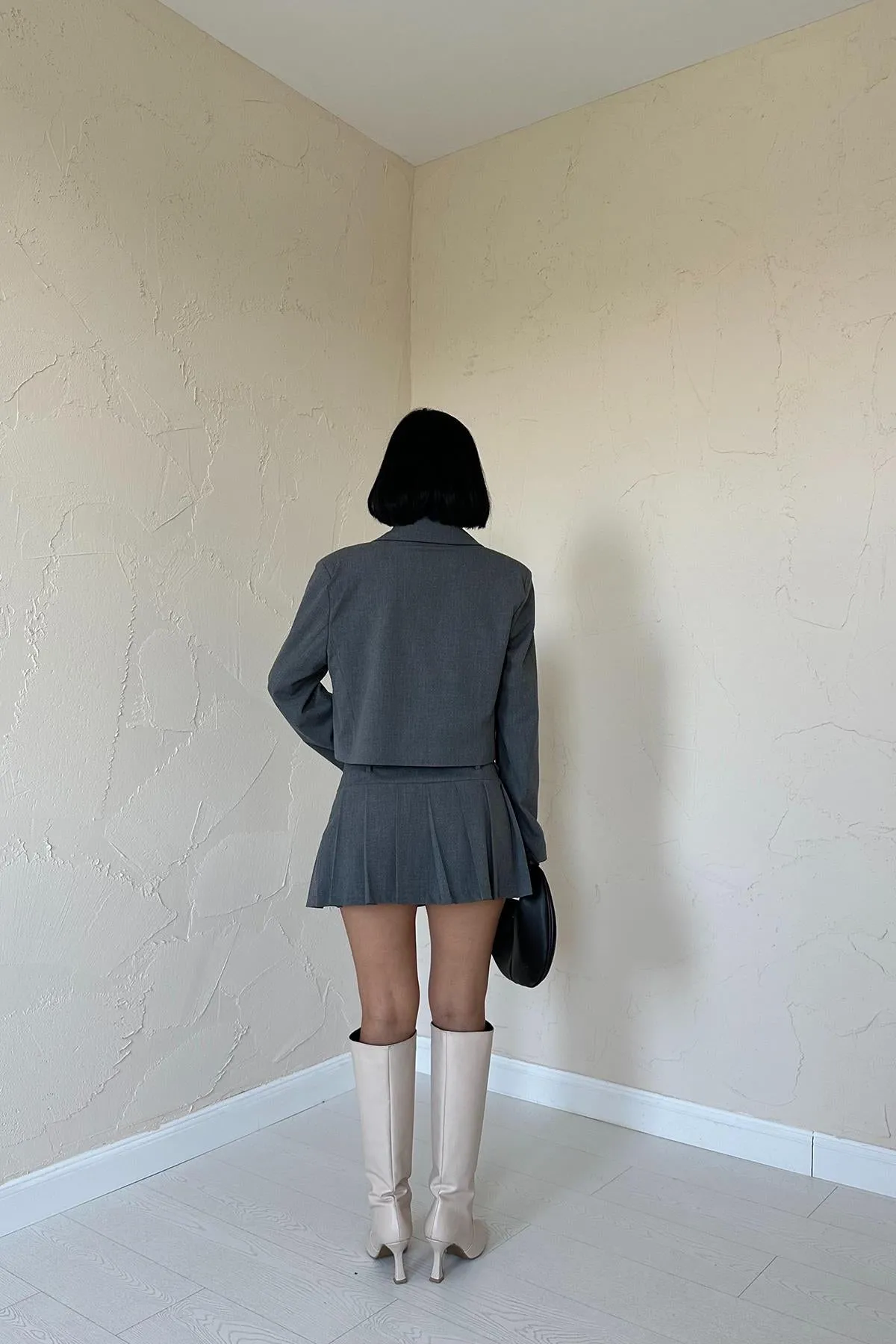 ELS Bomber Jacket and Pleated Skirt Set - Gray - Ocotlán