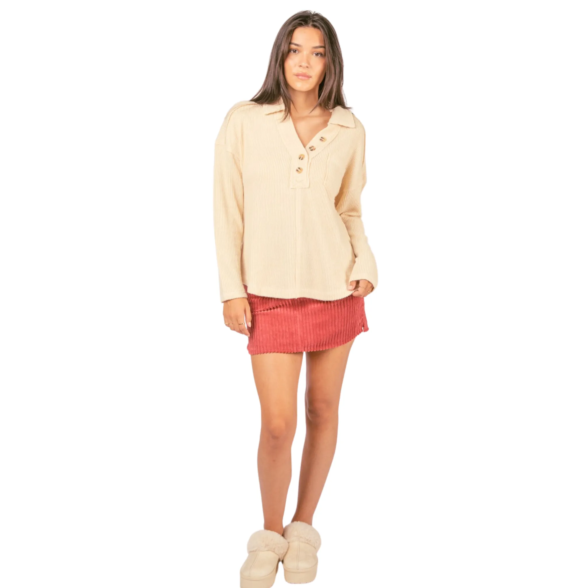 Fitted Wide Corduroy Mini Skirt