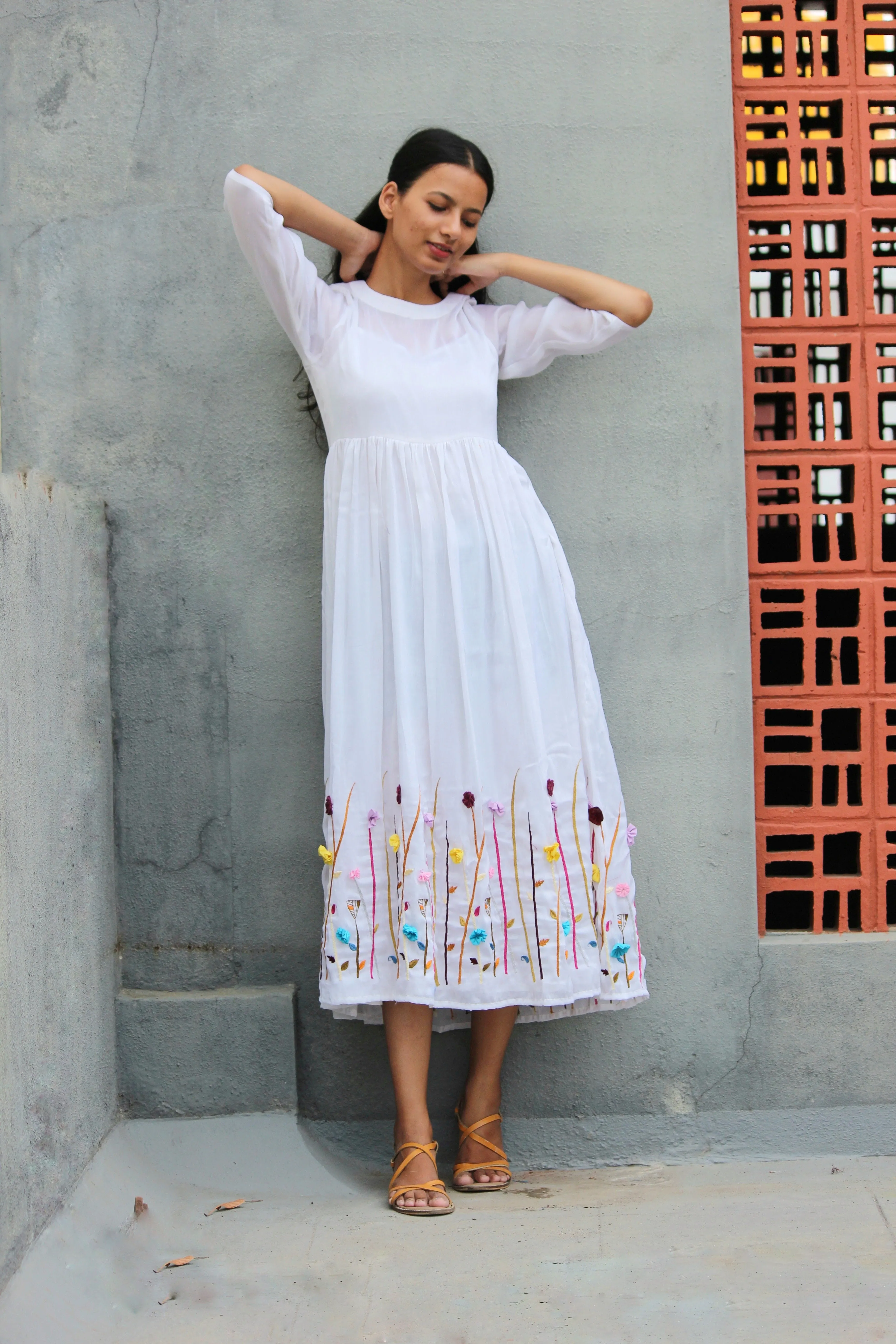 Flora Gypsy Hand Embroidered Midi Dress