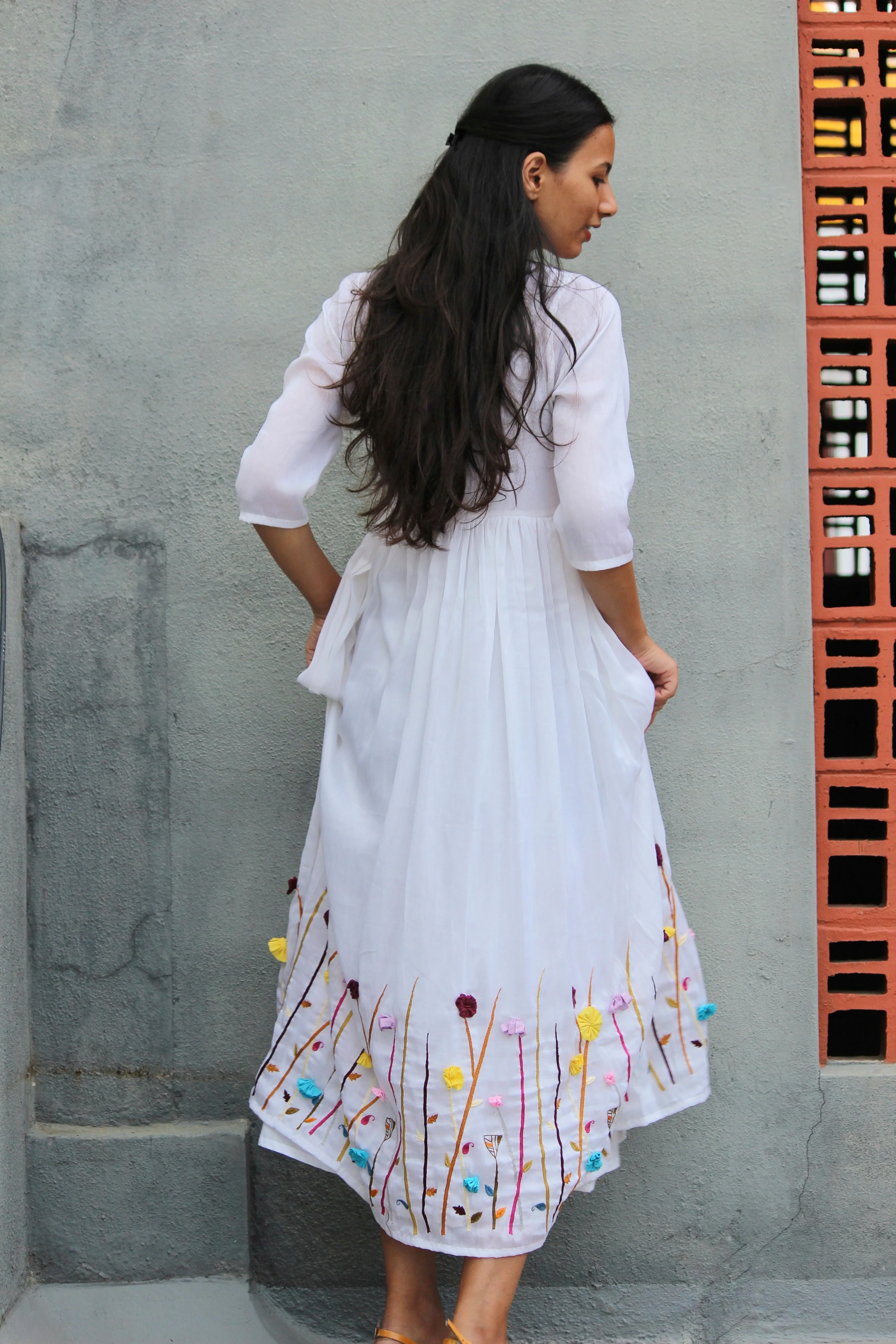 Flora Gypsy Hand Embroidered Midi Dress