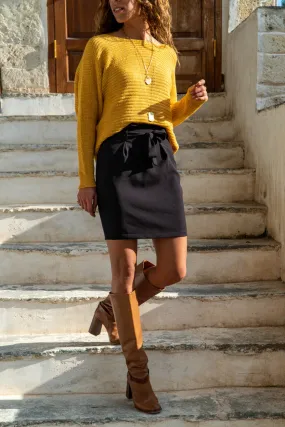 GNS Woman Black Self-Belted Mini Skirt BST2384 - Long Beach