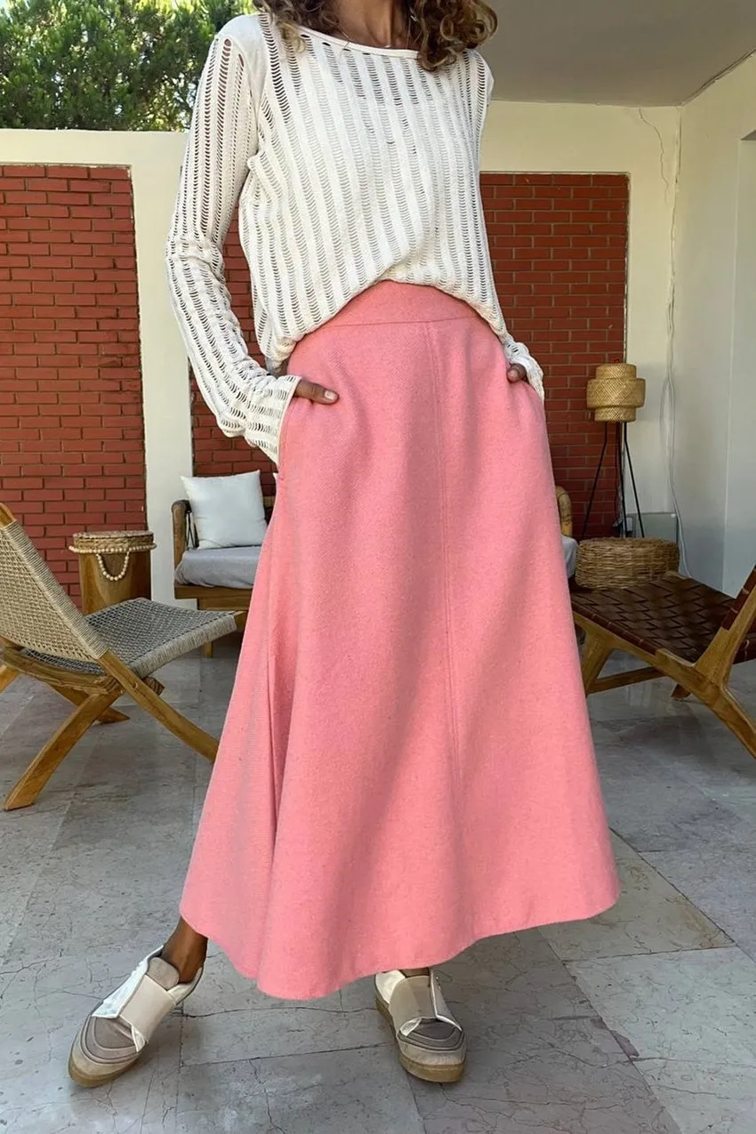GNS Woman Pink Self-patterned Coat High Waist Pocketed Skirt Bst3461 - St. Albert