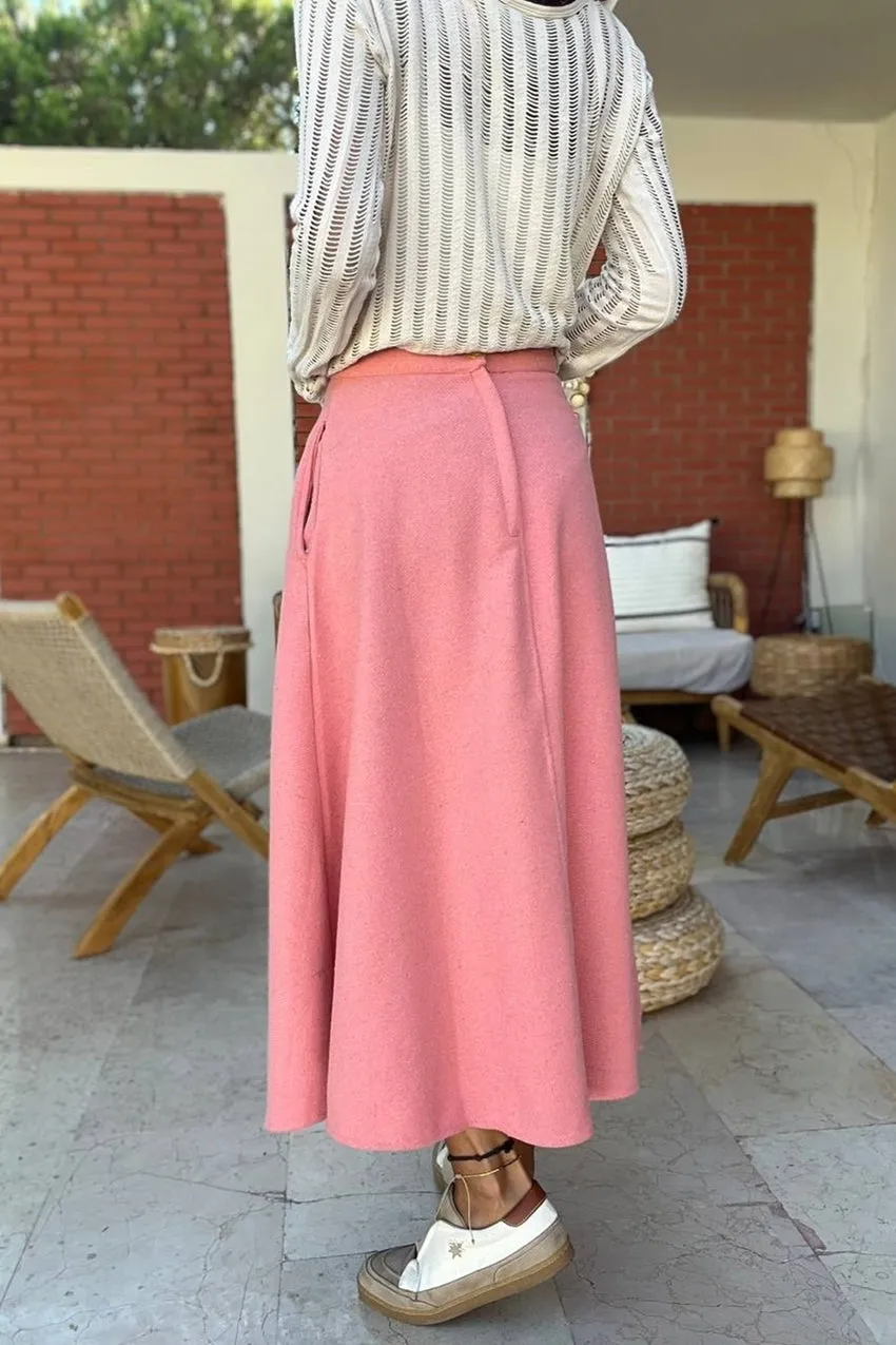 GNS Woman Pink Self-patterned Coat High Waist Pocketed Skirt Bst3461 - St. Albert