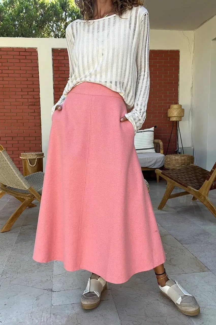 GNS Woman Pink Self-patterned Coat High Waist Pocketed Skirt Bst3461 - St. Albert