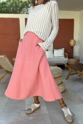 GNS Woman Pink Self-patterned Coat High Waist Pocketed Skirt Bst3461 - St. Albert