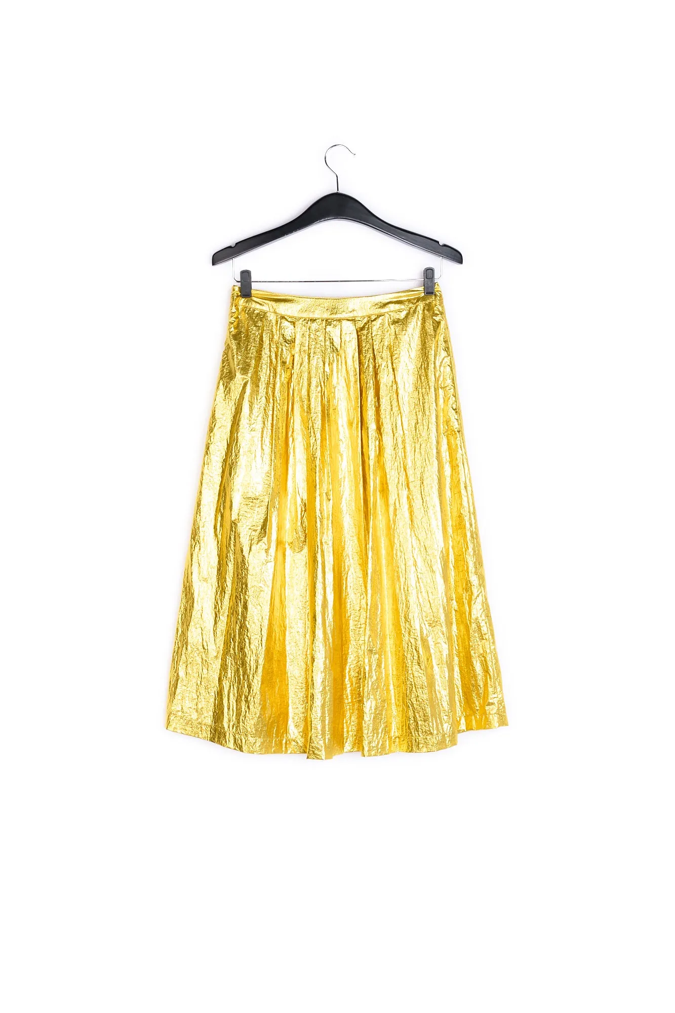 Gold metallic foil pleated midi skirt