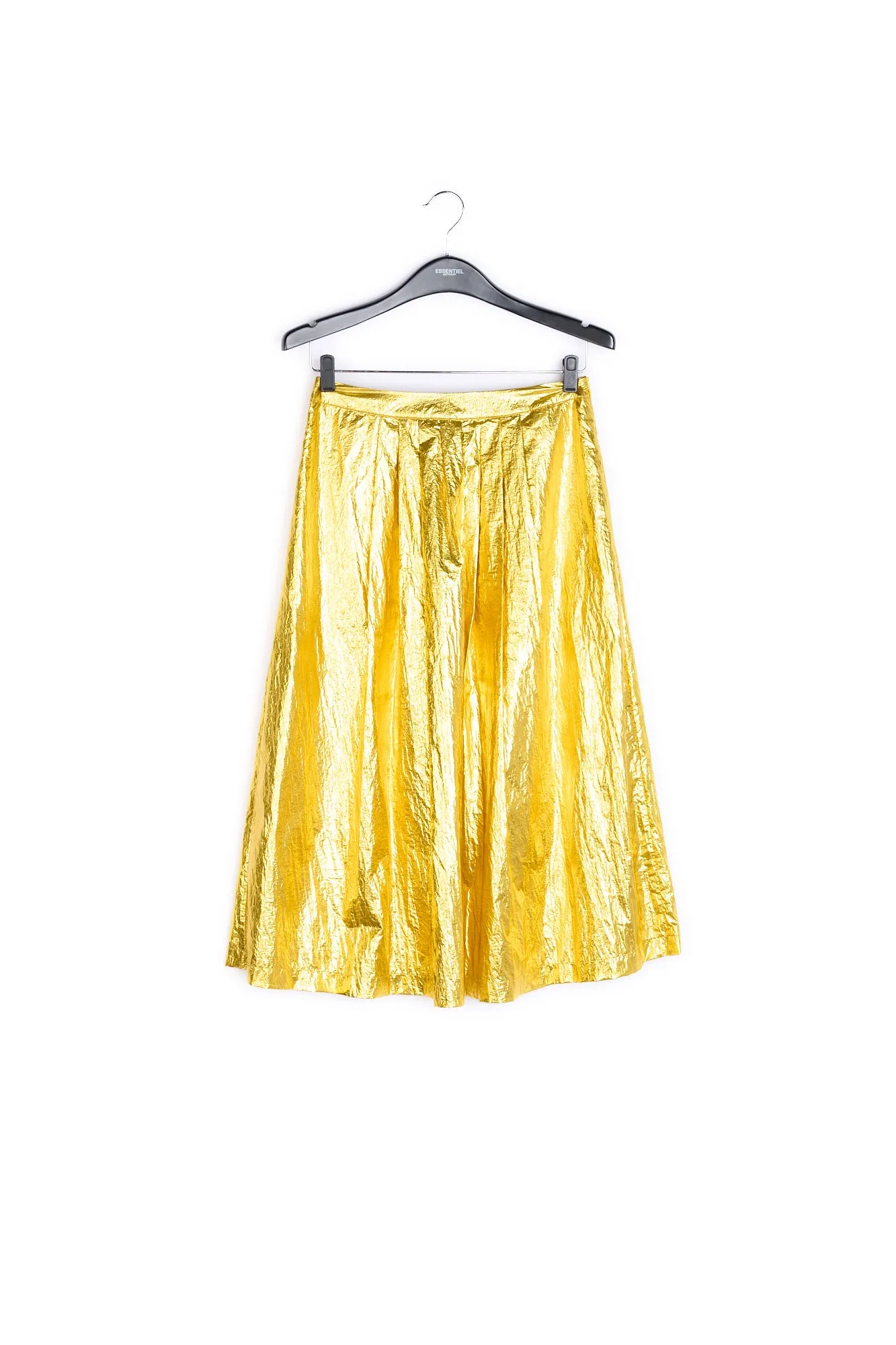 Gold metallic foil pleated midi skirt
