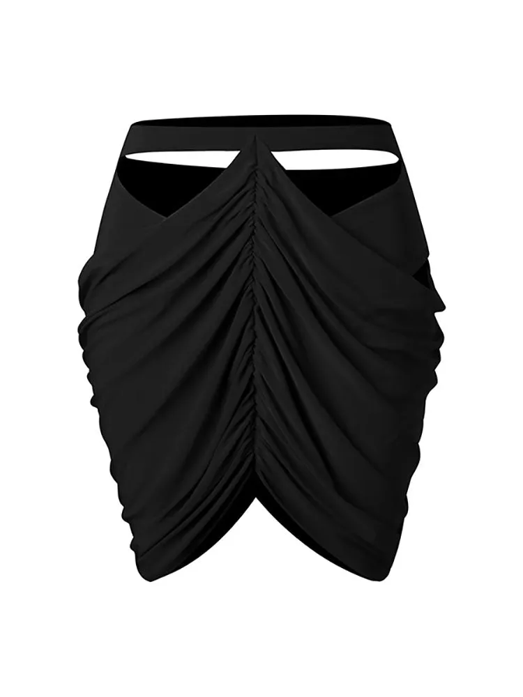 Half Skirt Pleated Design Hollowed Out Latin Dance Training Skirt with Underpants