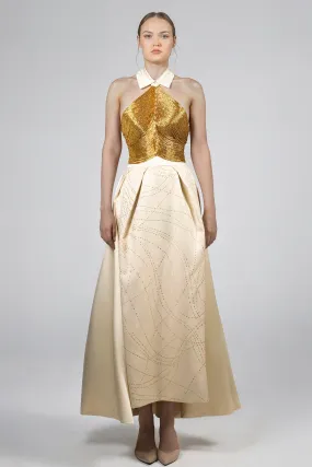 Halter-Neck Evening Dress with Sequined Bodice
