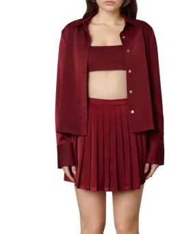 High Waist Satin Pleated Skort