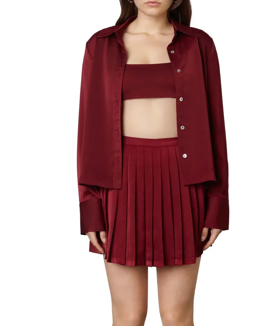 High Waist Satin Pleated Skort