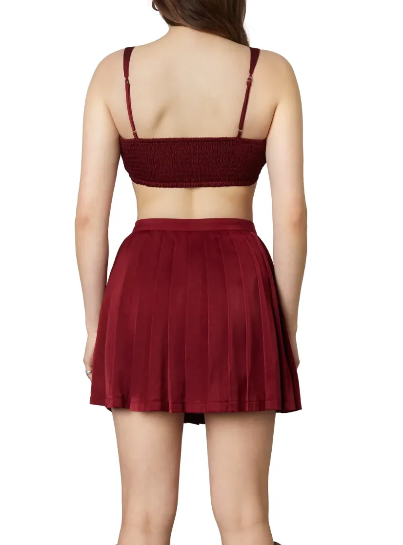 High Waist Satin Pleated Skort