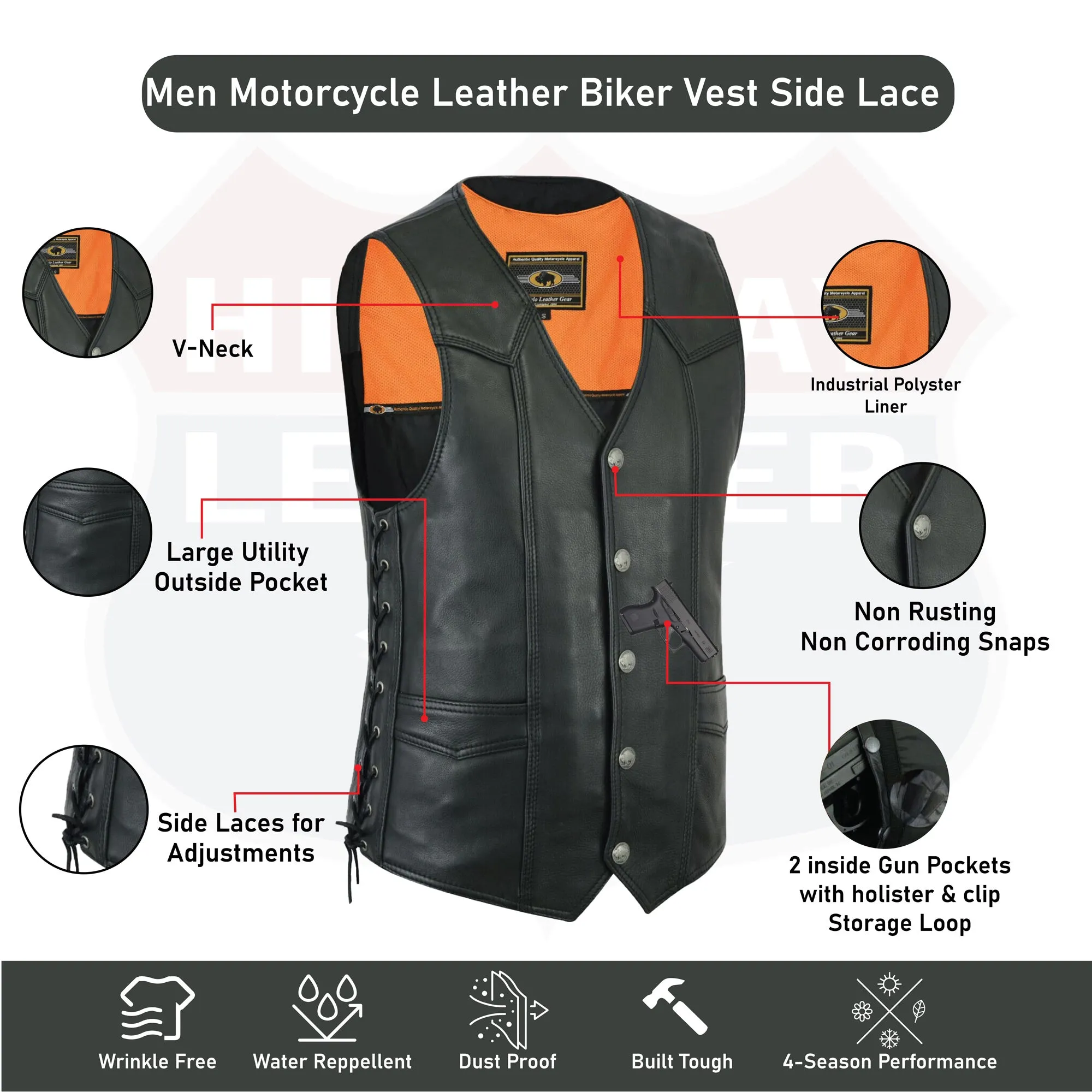 Highway Leather Basic Motorcycle Leather Vest