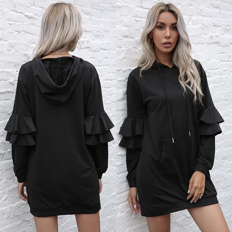 Hooded lotus Sleeve Sweater Dress
