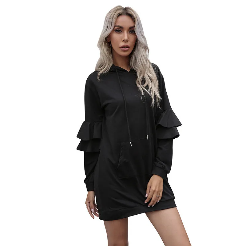 Hooded lotus Sleeve Sweater Dress