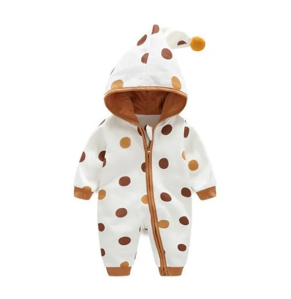 Infant Dot Long Sleeve Hooded Jumpsuit