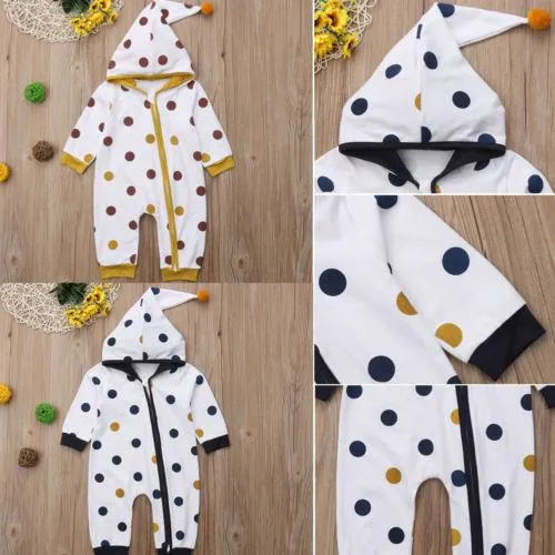 Infant Dot Long Sleeve Hooded Jumpsuit