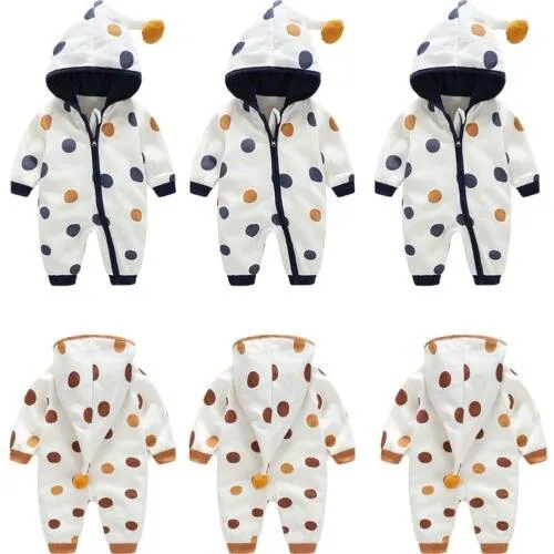 Infant Dot Long Sleeve Hooded Jumpsuit