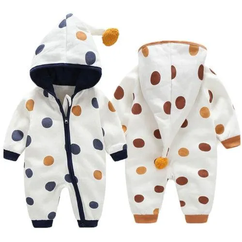 Infant Dot Long Sleeve Hooded Jumpsuit