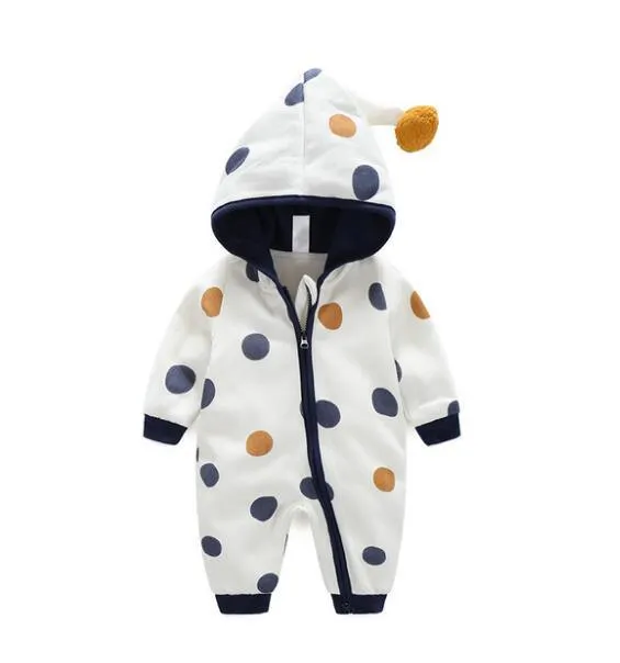 Infant Dot Long Sleeve Hooded Jumpsuit