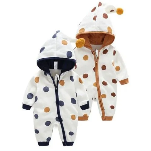 Infant Dot Long Sleeve Hooded Jumpsuit