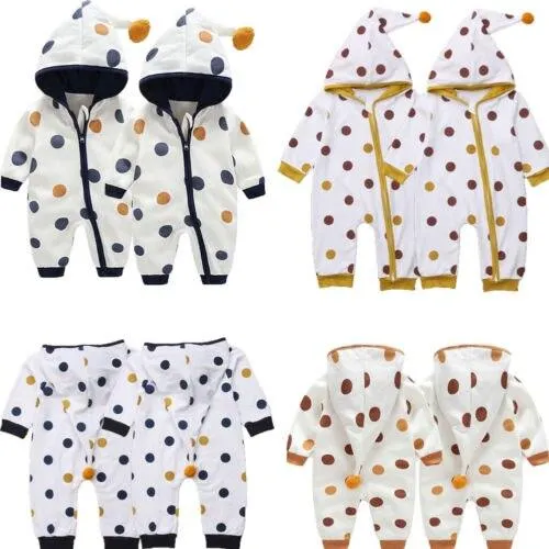 Infant Dot Long Sleeve Hooded Jumpsuit