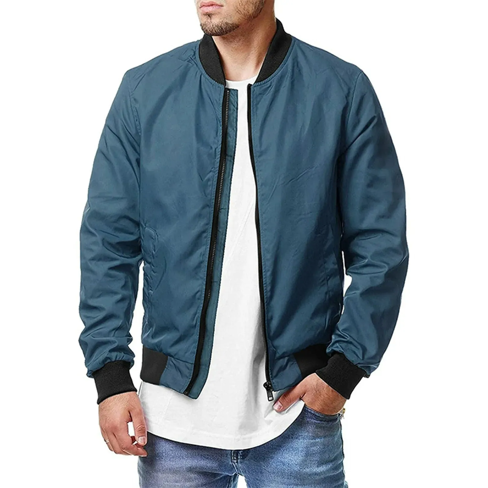 James™  blauw ademend lichtgewicht heren bomberjacket