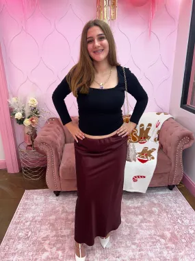 Ladies Solid Color Satin Midi Skirt