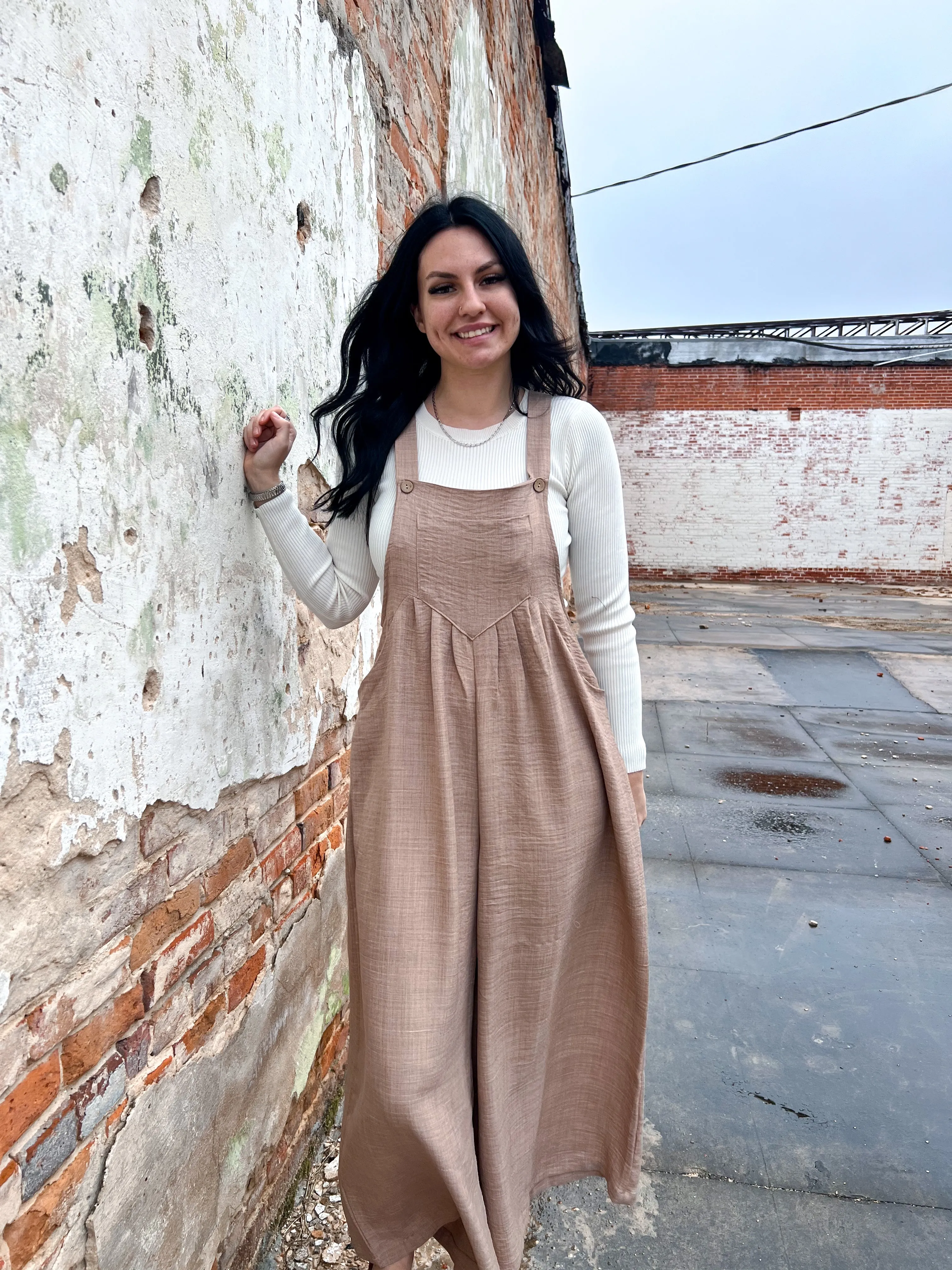 Leah Buttoned And Pleated Wide Leg Jumpsuit