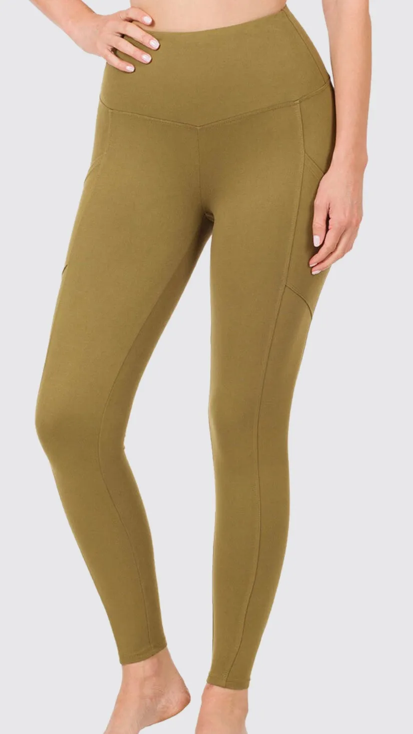 Leggings à poches latérales vert olive