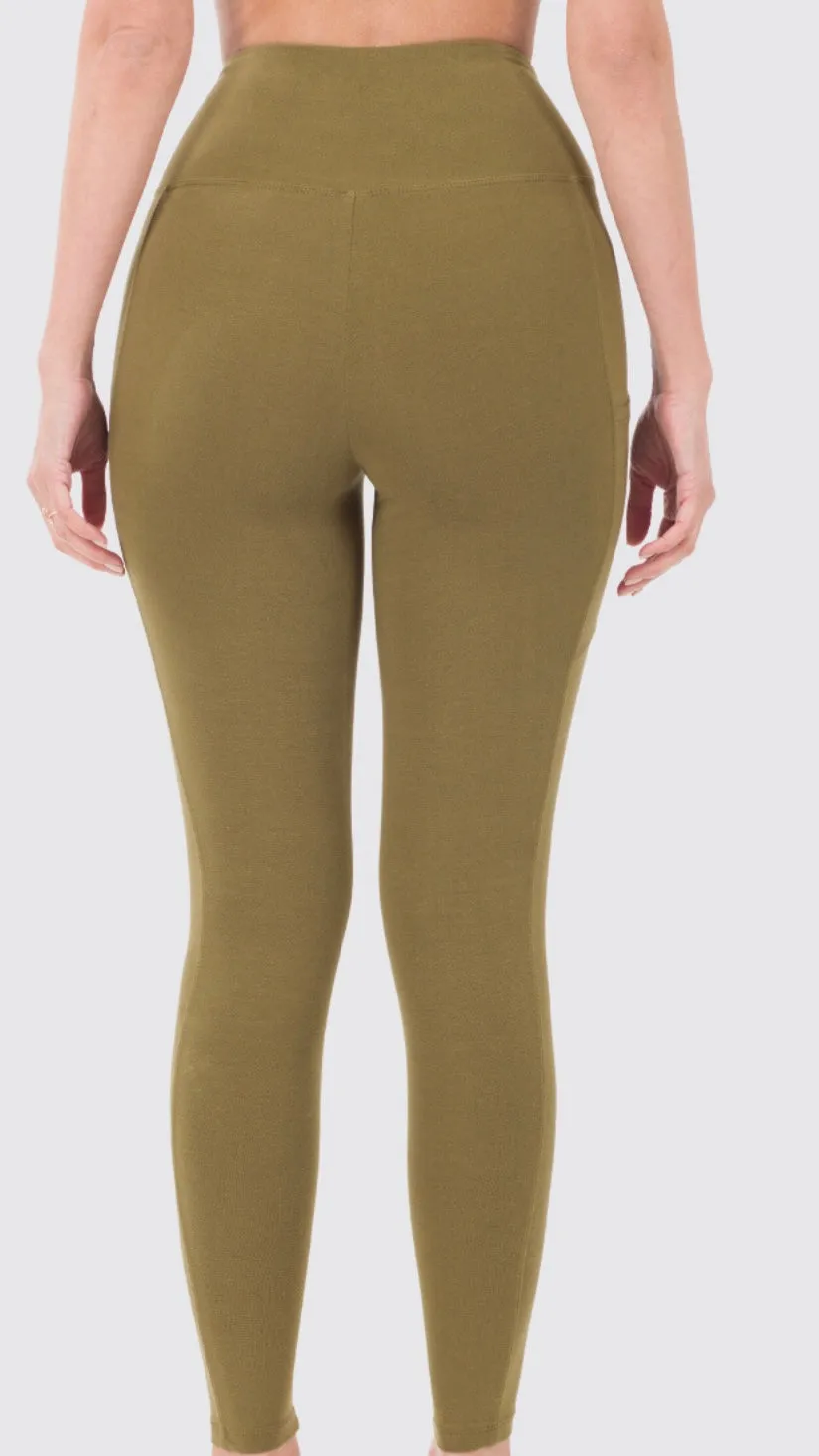 Leggings à poches latérales vert olive
