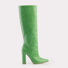 LILYANA GREEN EMBOSSED LEATHER BOOTS