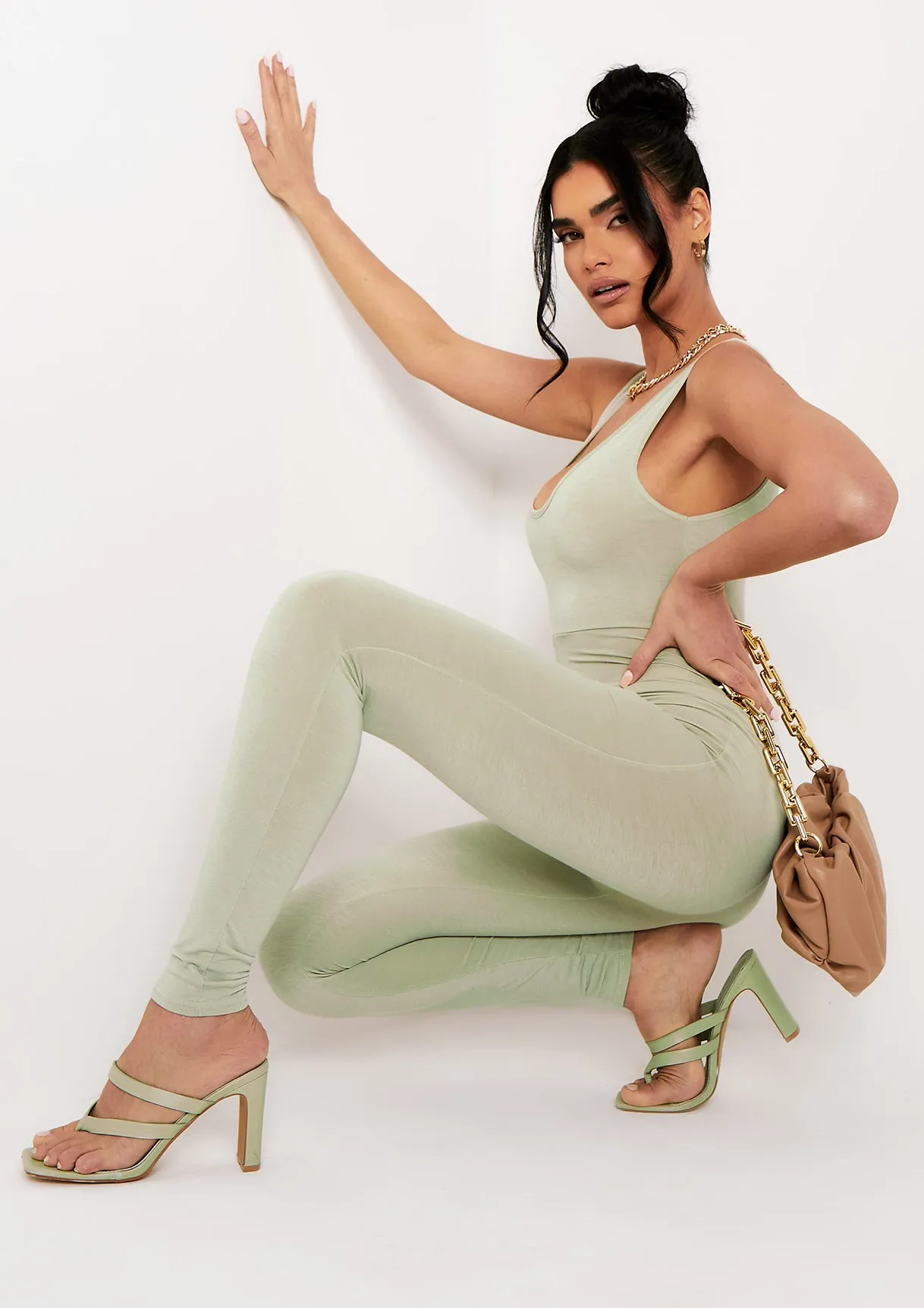 Maddison Olive Scoop Neck Vest Jumpsuit