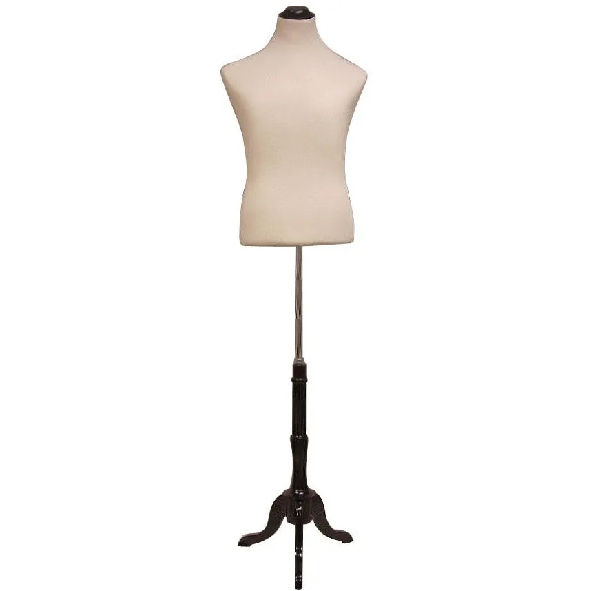 Male Display Dress Form on Black Wood Tripod Base