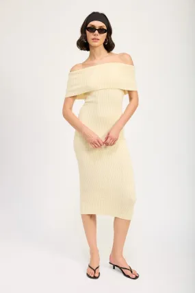 Melissa Bardot Fold Over Rib Knit Bodycon Midi Dress