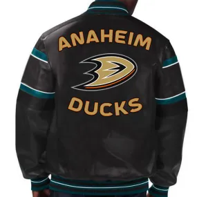 NHL Leather Jacket in Black Featuring Anaheim Ducks by TJS