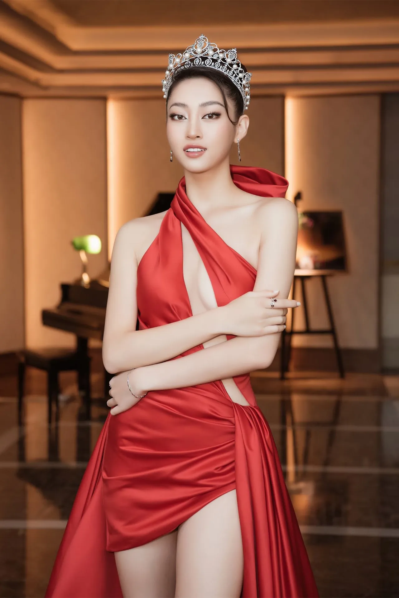 One-Shoulder Pleated Mini Dress with Overskirt