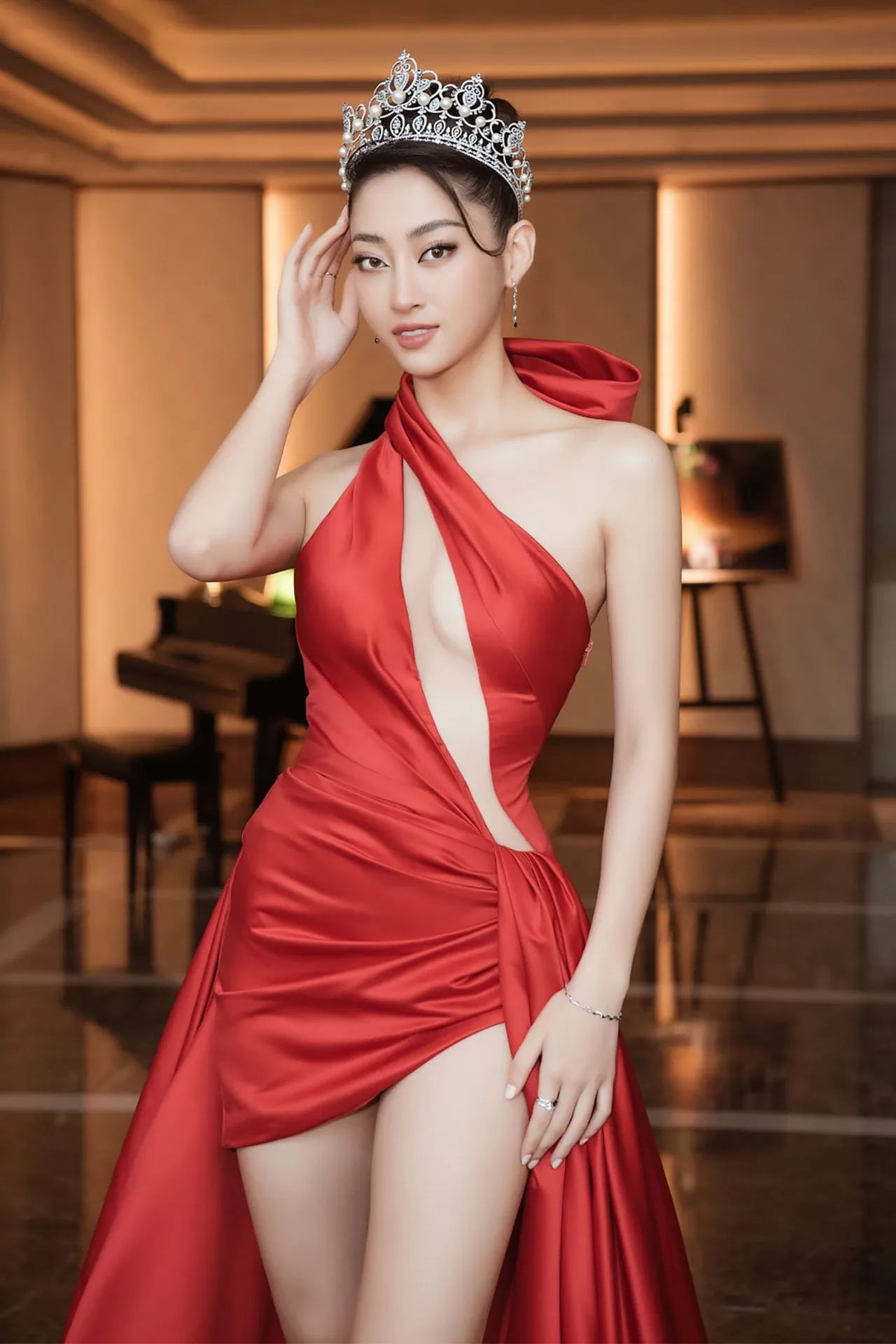 One-Shoulder Pleated Mini Dress with Overskirt