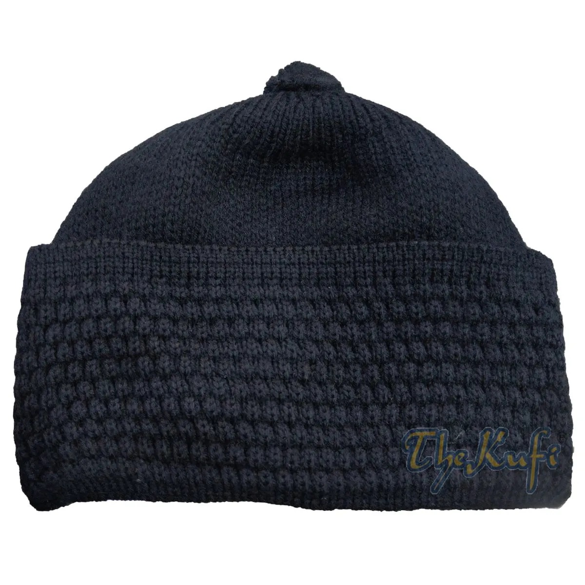 One-Size Dark Blue Thick Stretchy Double Layer Warm Faux Wool Beanie Hat With Pompom