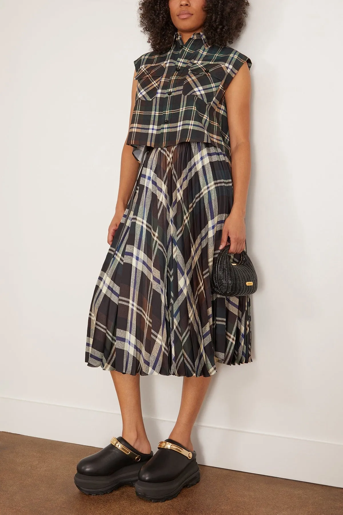 Plaid Print Skirt in Green x Brown